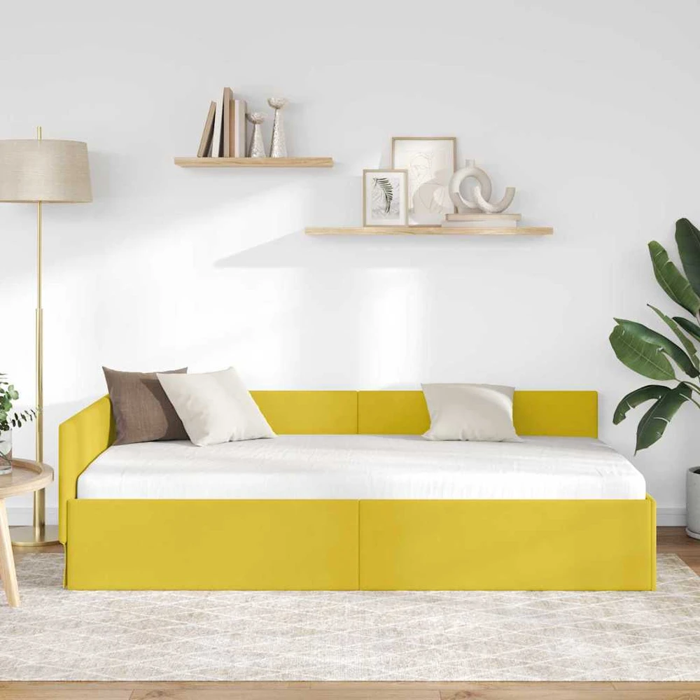 Lova Kampinė lovos konstrukcija Geltona 80 cm x 200 cm Aksomas