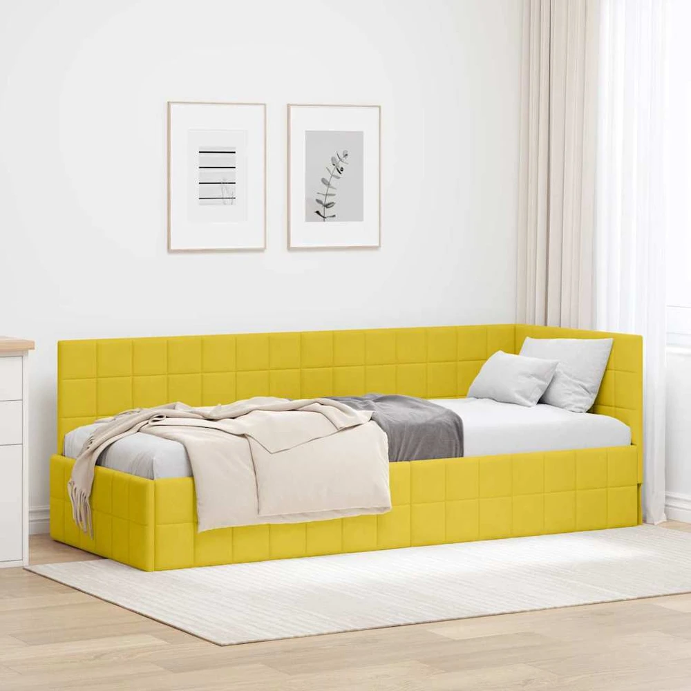 Lova Kampinė lovos konstrukcija Geltona 80 cm x 200 cm Aksomas