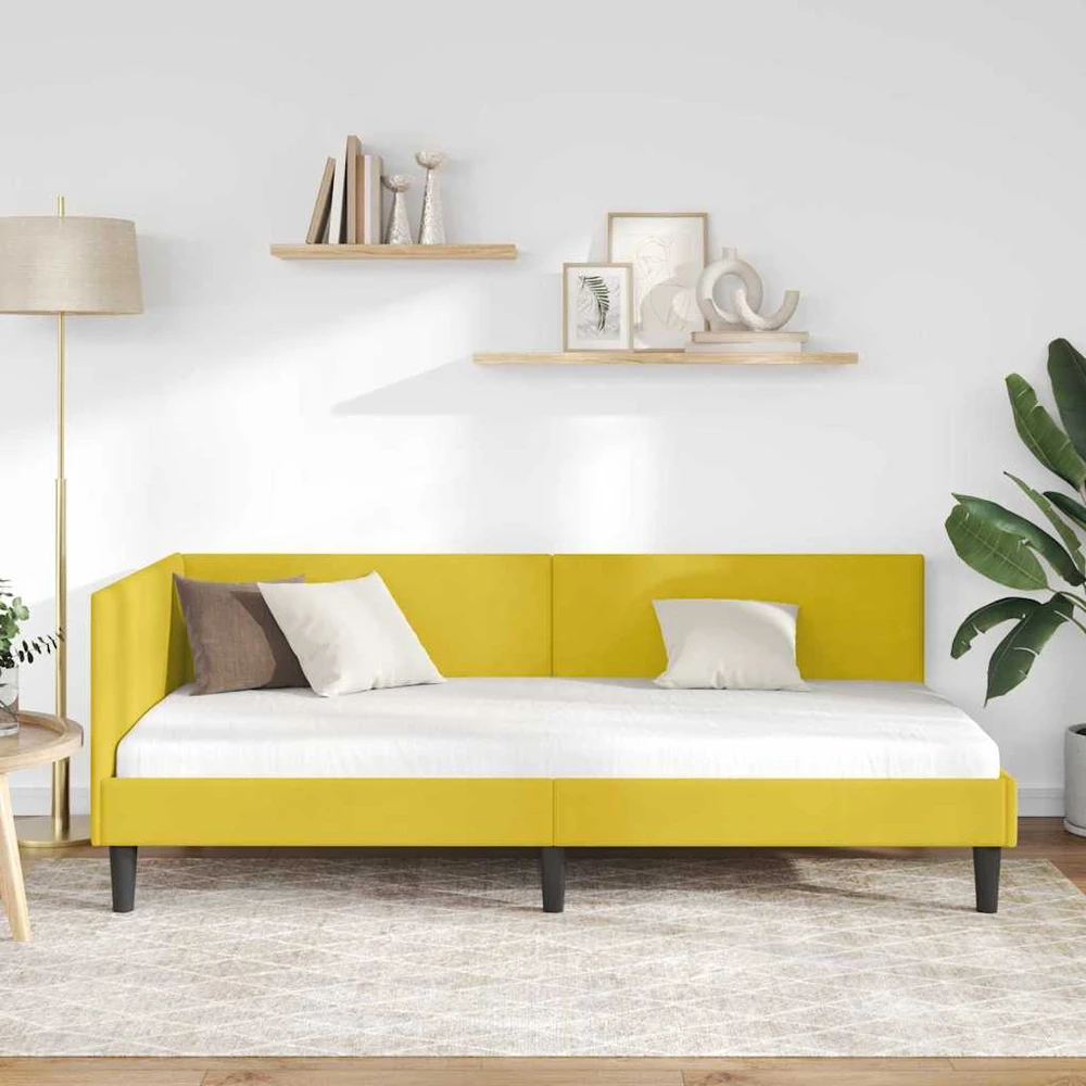 Lova Kampinė lovos konstrukcija Geltona 90 cm x 200 cm Aksomas