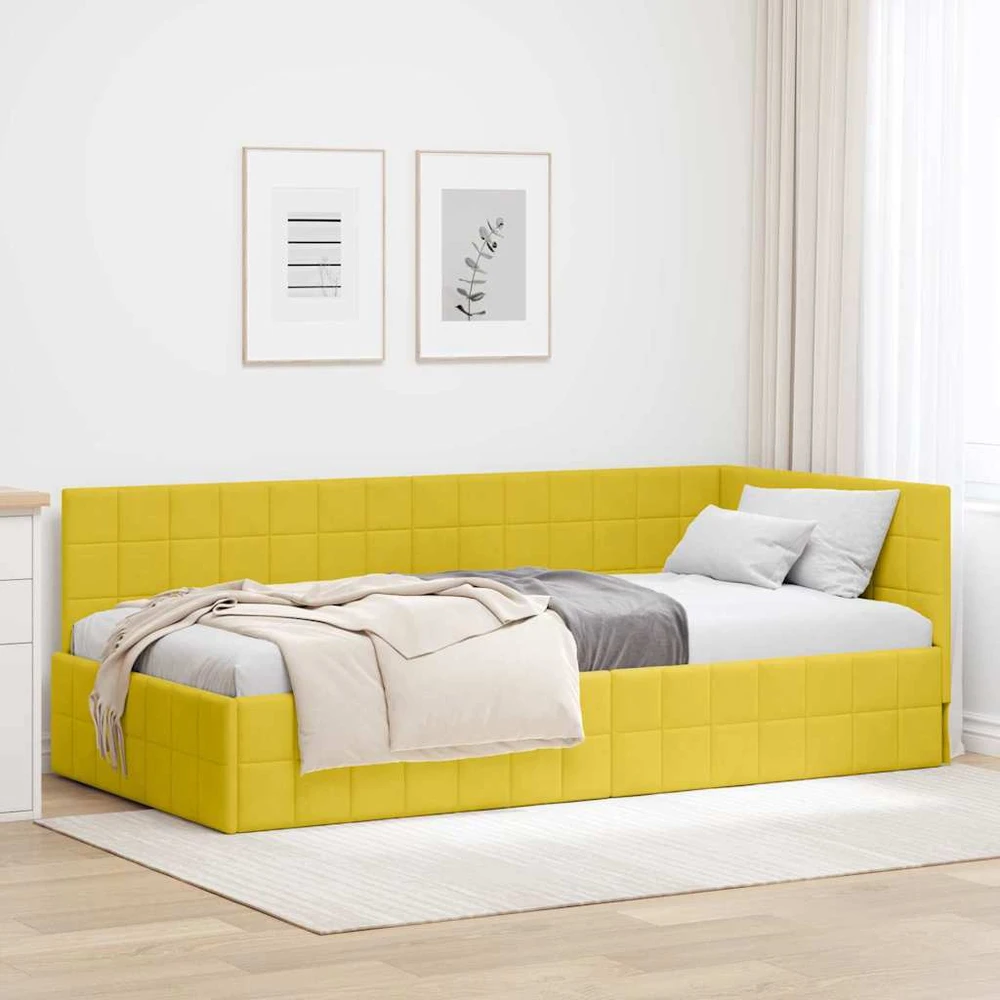 Lova Kampinė lovos konstrukcija Geltona 90 cm x 190 cm Aksomas