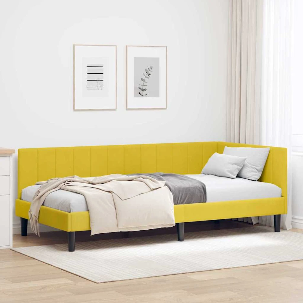Lova Kampinė lovos konstrukcija Geltona 90 cm x 200 cm Aksomas