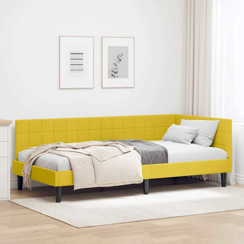 Lova Kampinė lovos konstrukcija Geltona 90 cm x 200 cm Aksomas