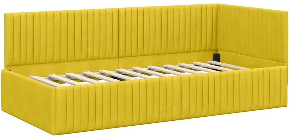 Lova Kampinė lovos konstrukcija Geltona 90 cm x 200 cm Aksomas
