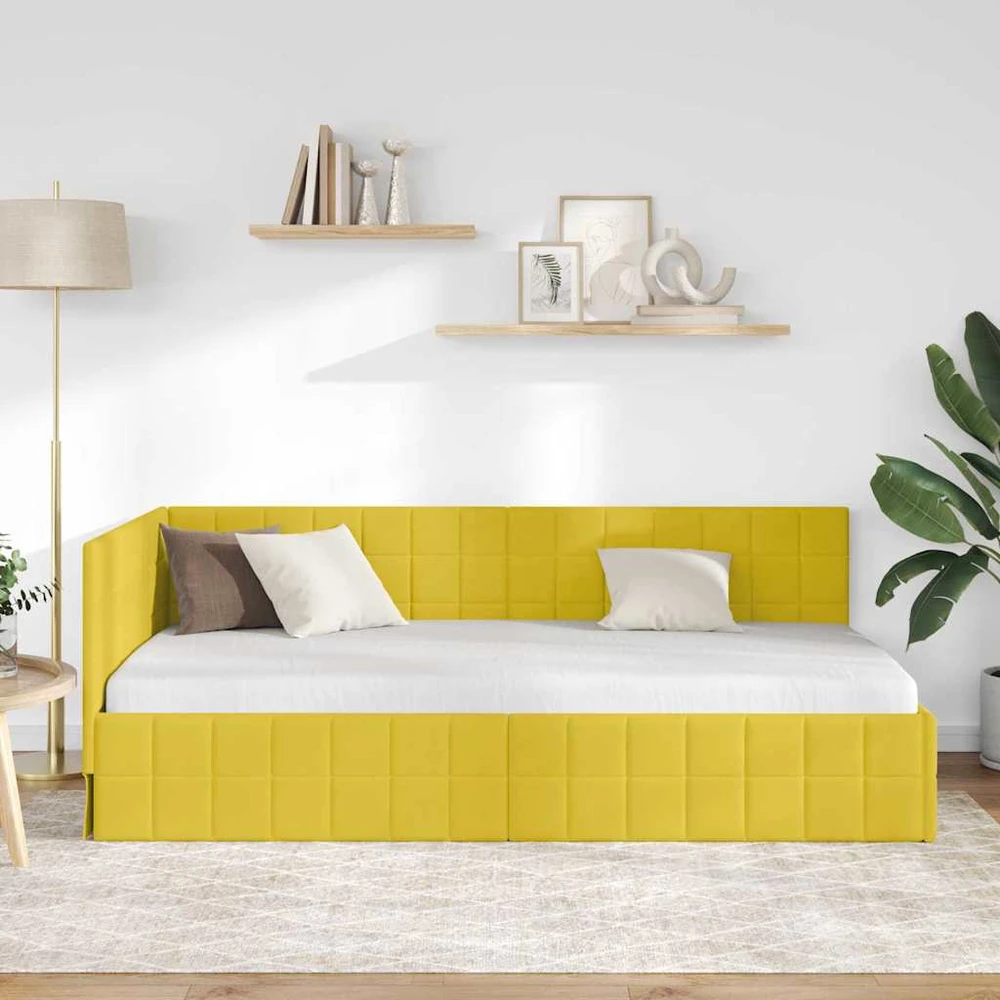 Lova Kampinė lovos konstrukcija Geltona 90 cm x 200 cm Aksomas