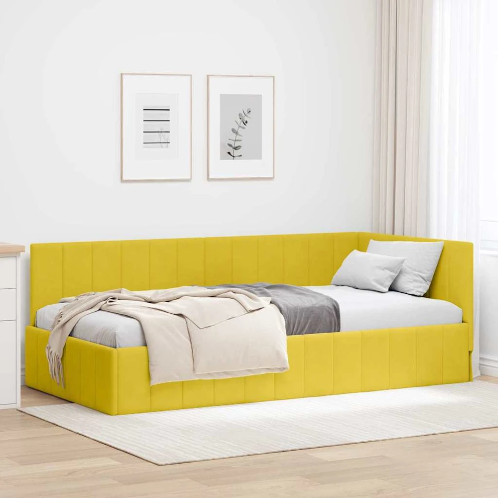 Lova Kampinė lovos konstrukcija Geltona 90 cm x 200 cm Aksomas