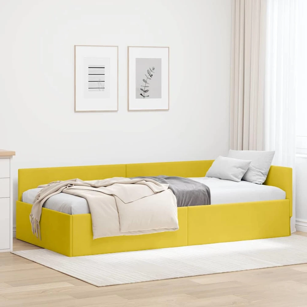 Lova Kampinė lovos konstrukcija Geltona 90 cm x 190 cm Aksomas