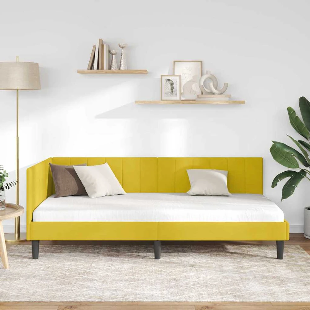 Lova Kampinė lovos konstrukcija Geltona 90 cm x 200 cm Aksomas