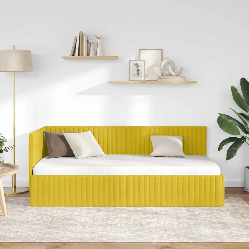 Lova Kampinė lovos konstrukcija Geltona 90 cm x 200 cm Aksomas