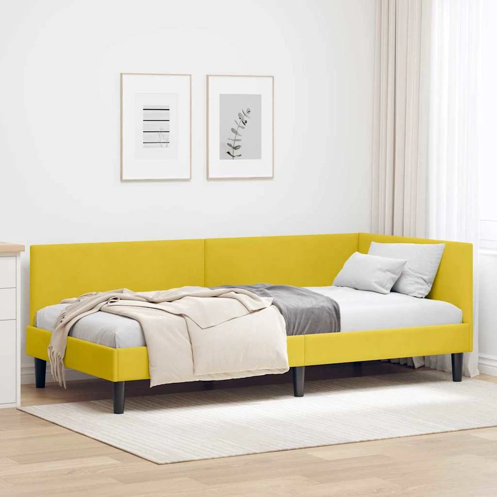 Lova Kampinė lovos konstrukcija Geltona 90 cm x 200 cm Aksomas