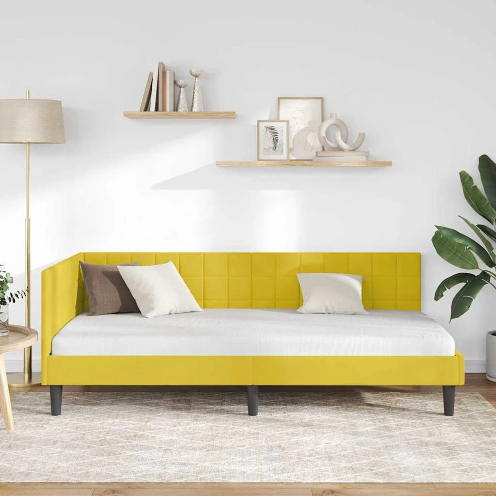 Lova Kampinė lovos konstrukcija Geltona 90 cm x 200 cm Aksomas