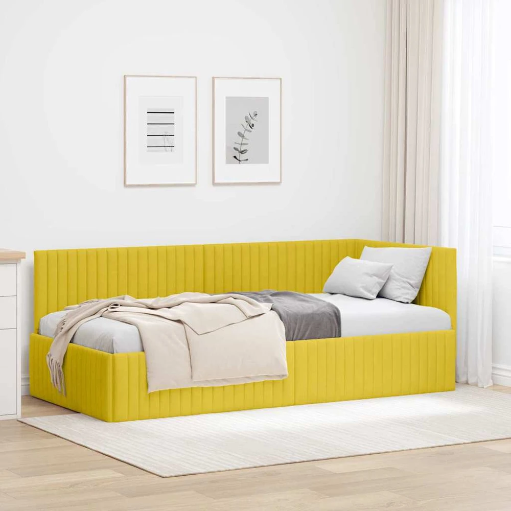 Lova Kampinė lovos konstrukcija Geltona 90 cm x 200 cm Aksomas