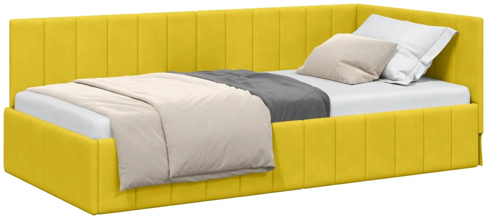 Lova Kampinė lovos konstrukcija Geltona 90 cm x 190 cm Aksomas