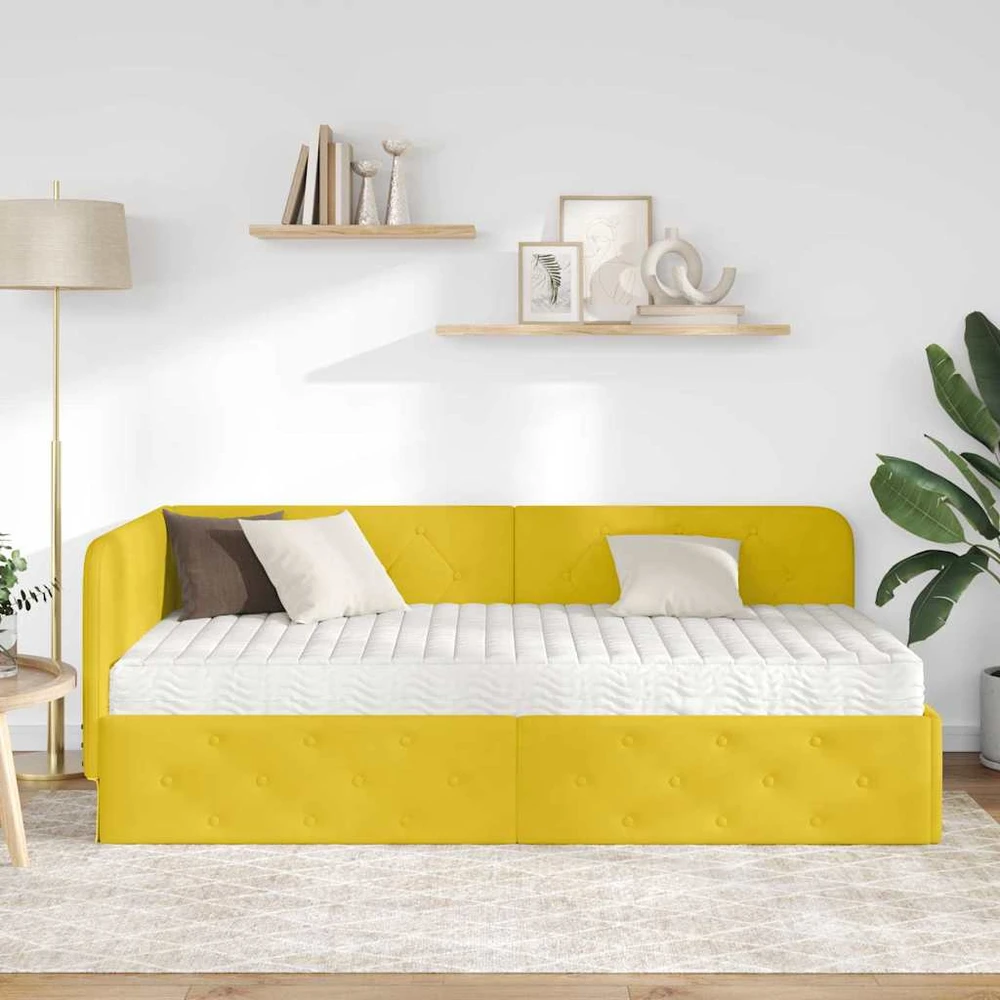 Lova Kampinė lovos konstrukcija Geltona 90 x 200 cm Aksomas