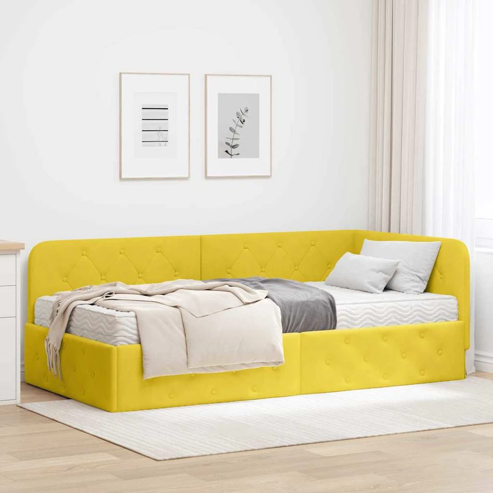 Lova Kampinė lovos konstrukcija Geltona 90 x 200 cm Aksomas