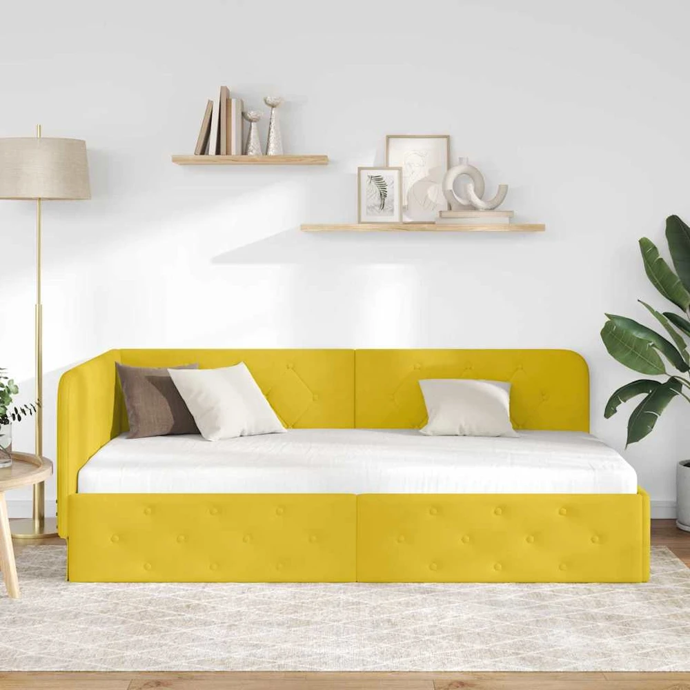 Lova Kampinė lovos konstrukcija Geltona 90 x 200 cm Aksomas