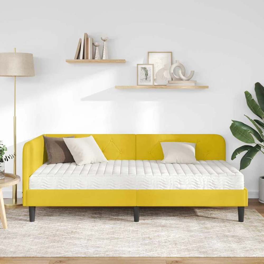 Lova Kampinė lovos konstrukcija Geltona 90 x 200 cm Aksomas