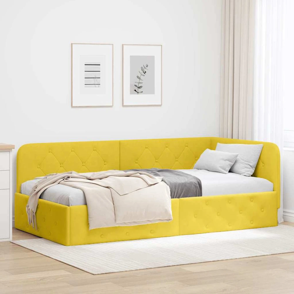 Lova Kampinė lovos konstrukcija Geltona 90 x 200 cm Aksomas