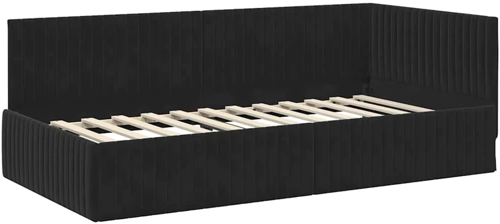 Lova Kampinė lovos konstrukcija Juoda 100 cm x 200 cm Aksomas