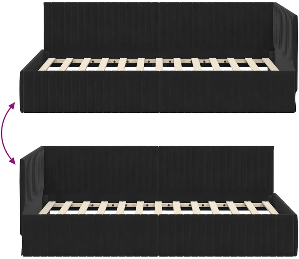 Lova Kampinė lovos konstrukcija Juoda 100 cm x 200 cm Aksomas