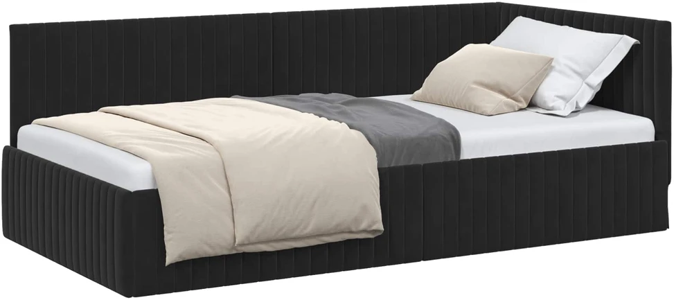 Lova Kampinė lovos konstrukcija Juoda 100 cm x 200 cm Aksomas