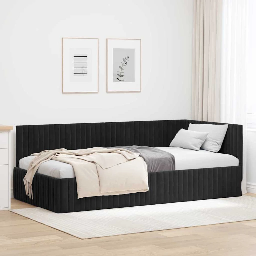 Lova Kampinė lovos konstrukcija Juoda 100 cm x 200 cm Aksomas