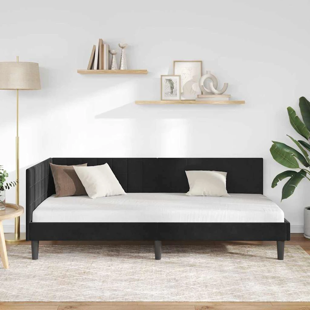 Lova Kampinė lovos konstrukcija Juoda 100 cm x 200 cm Aksomas