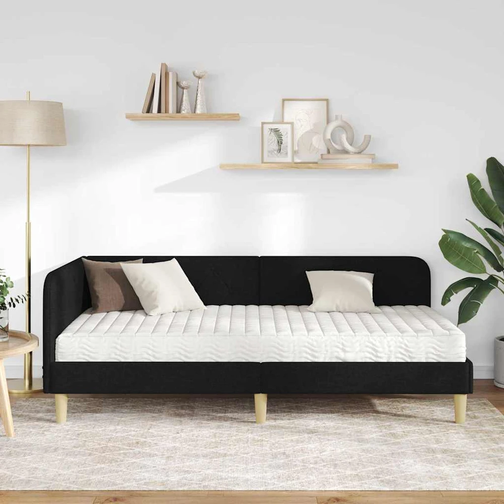 Lova Kampinė lovos konstrukcija Juodas 100 x 200 cm audinys