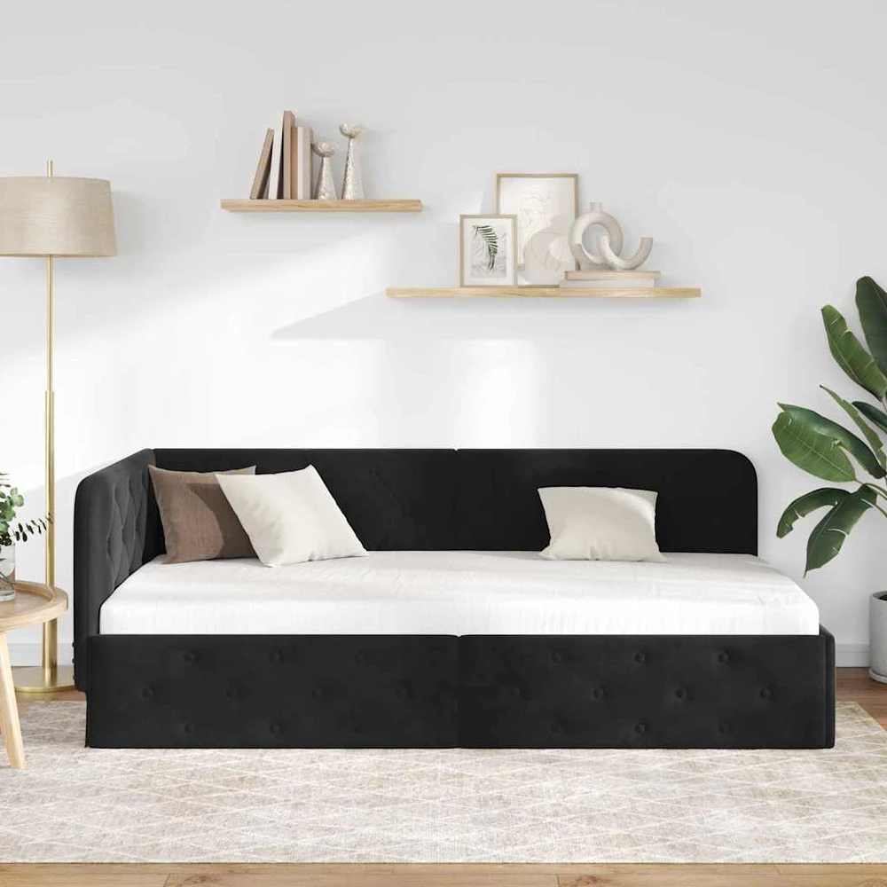 Lova Kampinė lovos konstrukcija Juodas 100 x 200 cm Aksomas