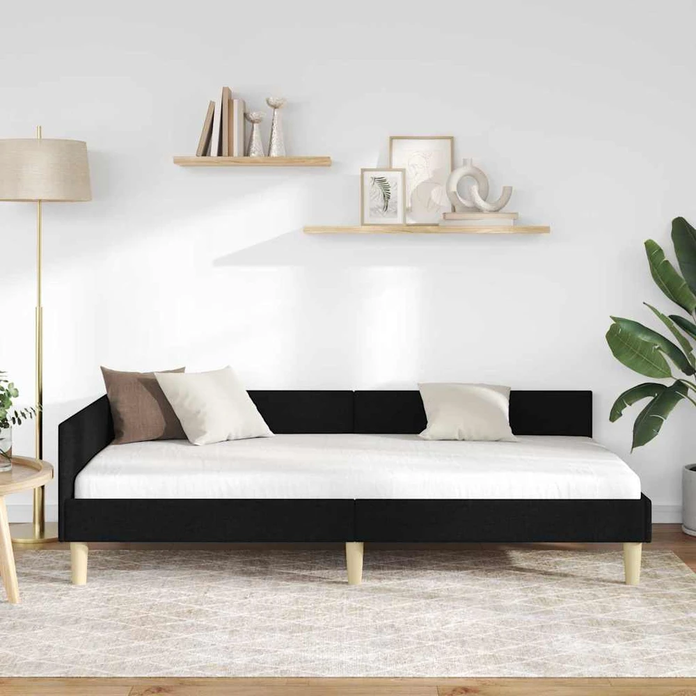 Lova Kampinė lovos konstrukcija Juodas 100 x 200 cm audinys