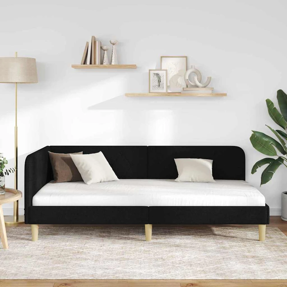 Lova Kampinė lovos konstrukcija Juodas 100 x 200 cm audinys