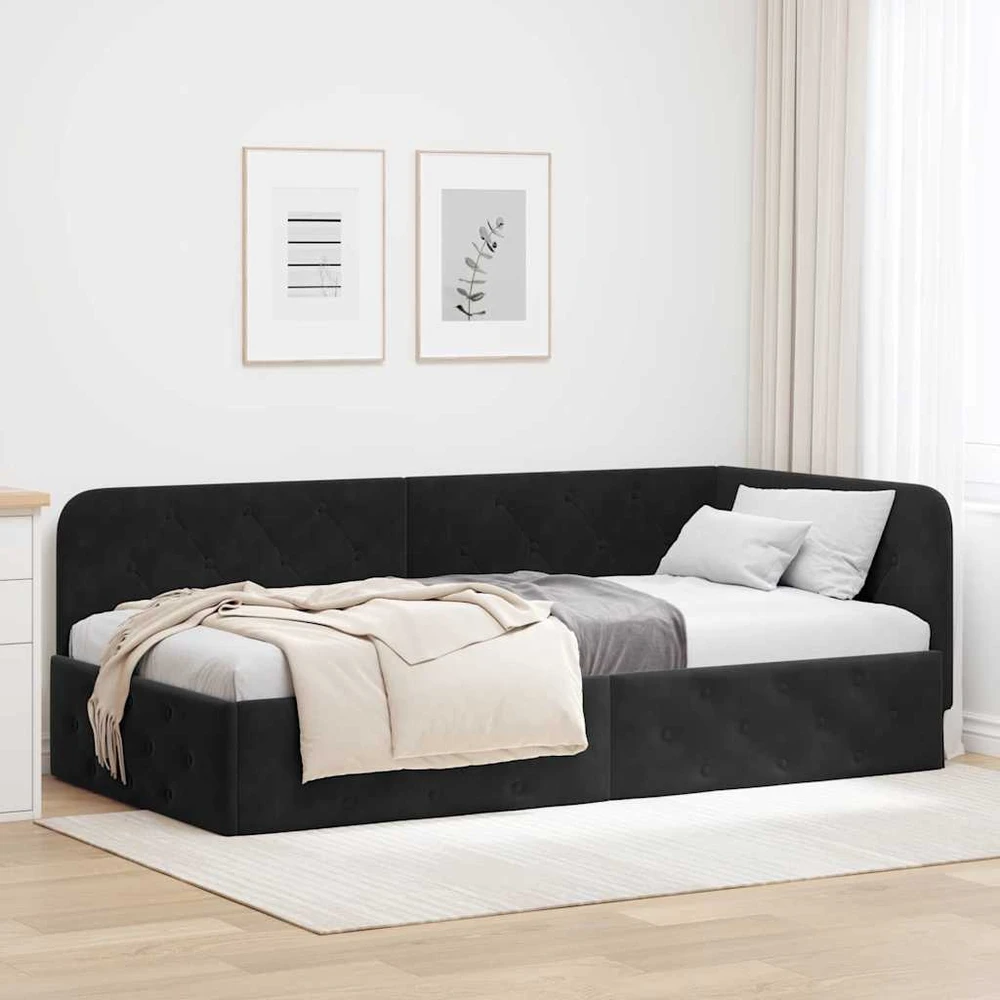 Lova Kampinė lovos konstrukcija Juodas 100 x 200 cm Aksomas