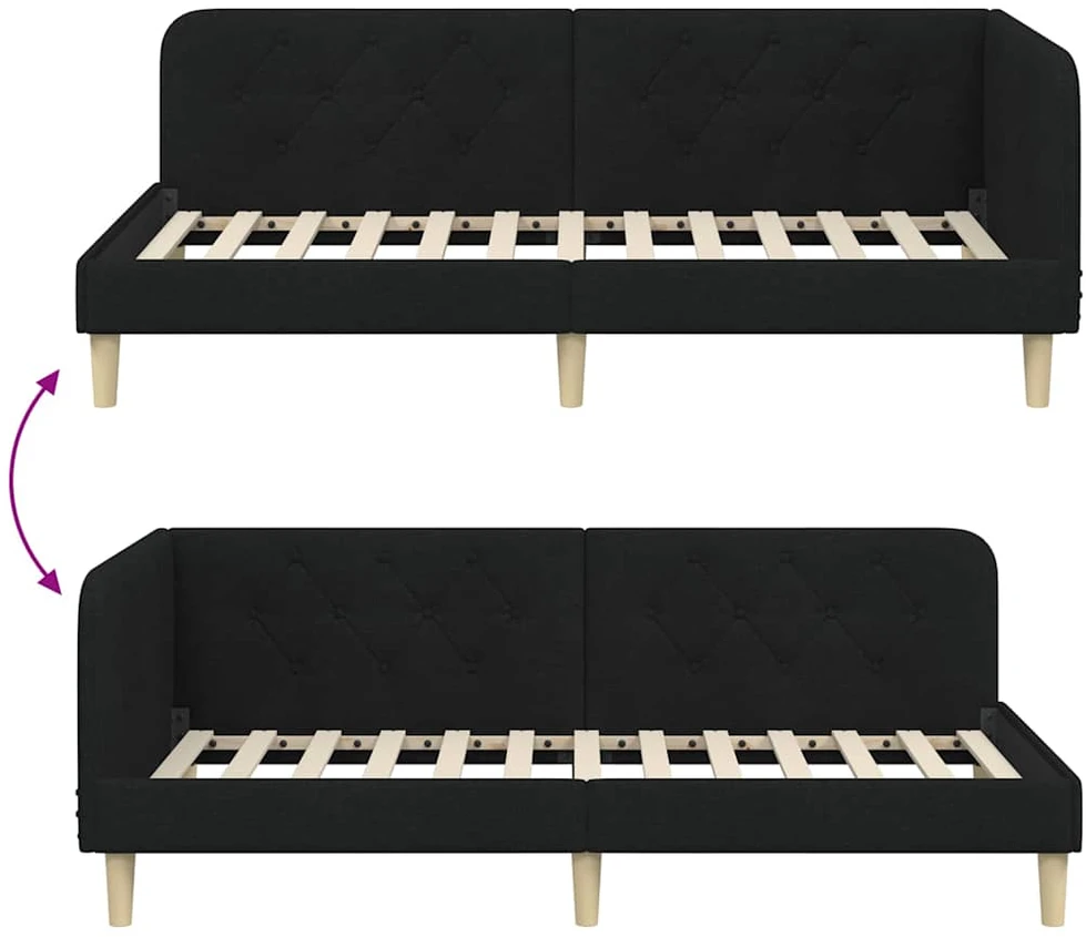 Lova Kampinė lovos konstrukcija Juodas 100 x 200 cm audinys
