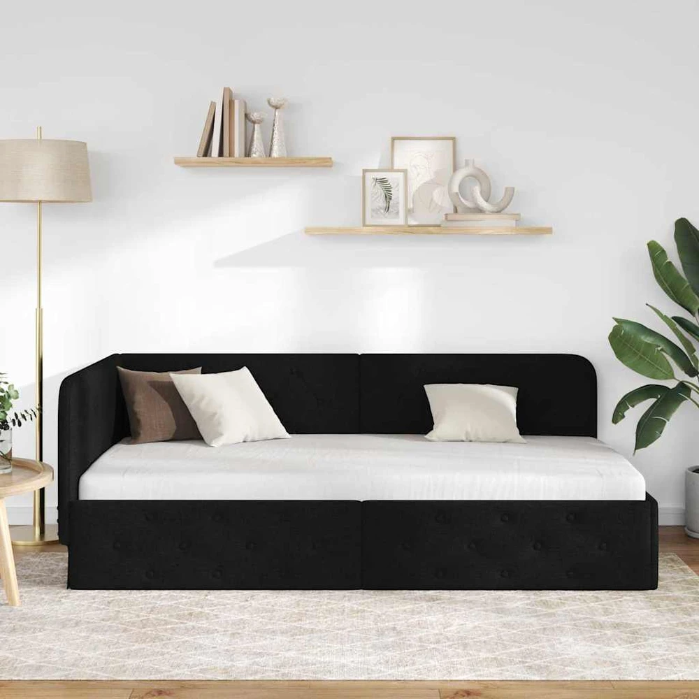 Lova Kampinė lovos konstrukcija Juodas 100 x 200 cm audinys