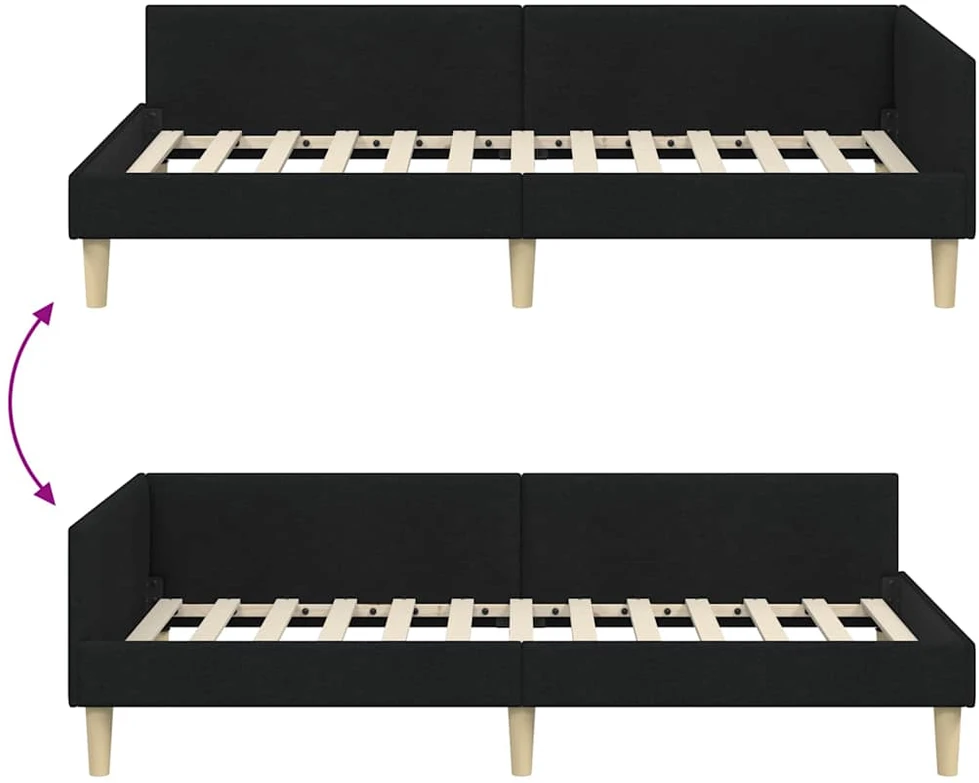 Lova Kampinė lovos konstrukcija Juodas 100 x 200 cm audinys