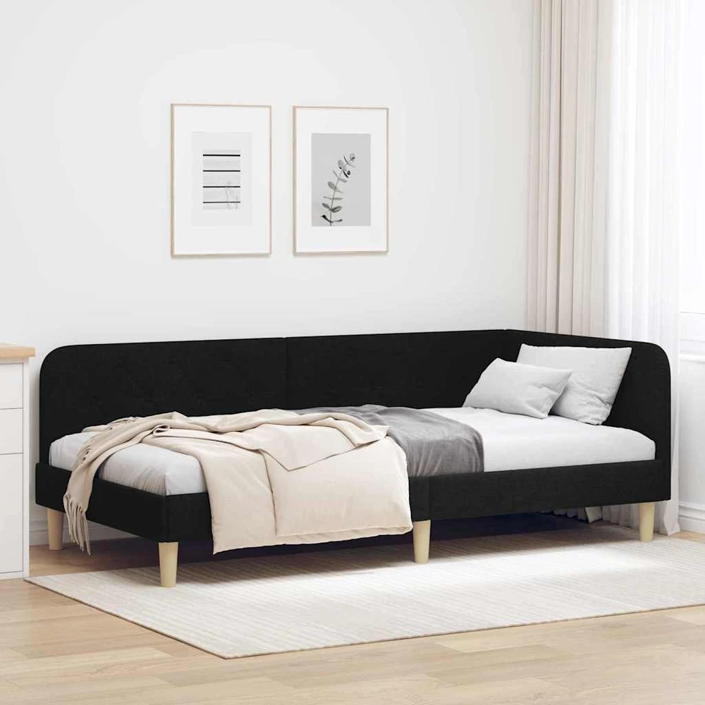 Lova Kampinė lovos konstrukcija Juodas 100 x 200 cm audinys