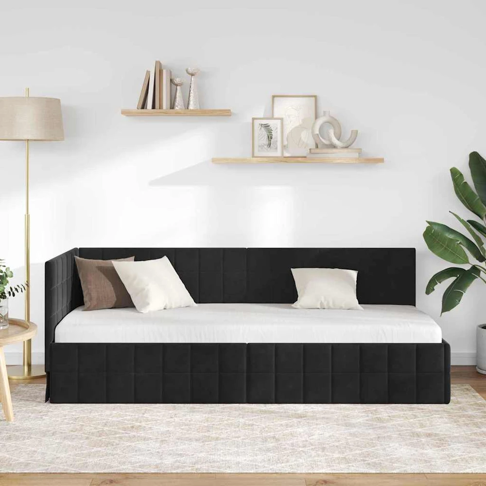 Lova Kampinė lovos konstrukcija Juoda 80 cm x 200 cm Aksomas