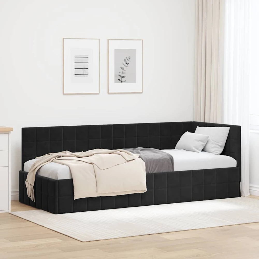 Lova Kampinė lovos konstrukcija Juoda 80 cm x 200 cm Aksomas