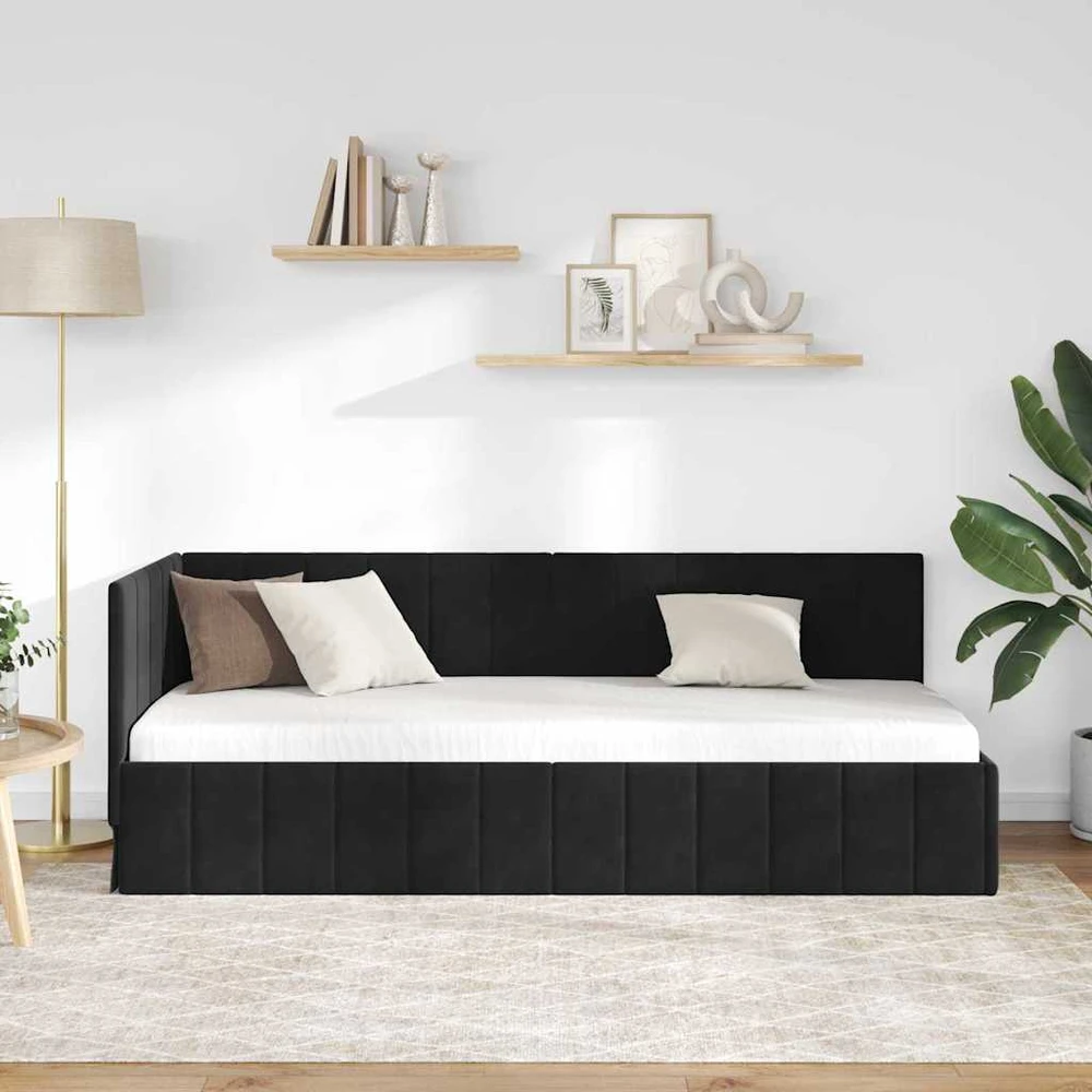 Lova Kampinė lovos konstrukcija Juoda 80 cm x 200 cm Aksomas