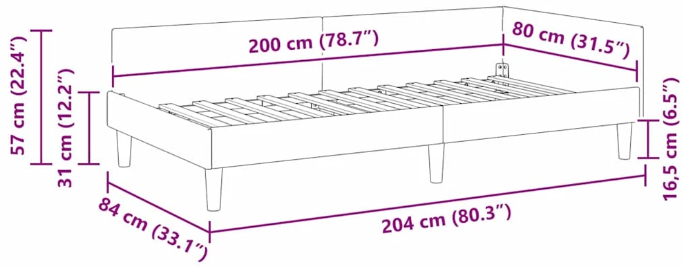 Lova Kampinė lovos konstrukcija Juodas 80 cm x 200 cm Aksomas