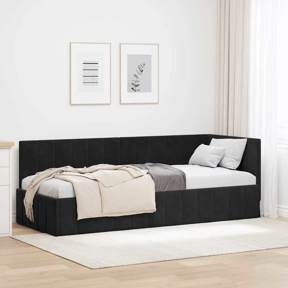 Lova Kampinė lovos konstrukcija Juoda 80 cm x 200 cm Aksomas