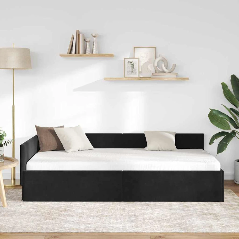Lova Kampinė lovos konstrukcija Juoda 80 cm x 200 cm Aksomas