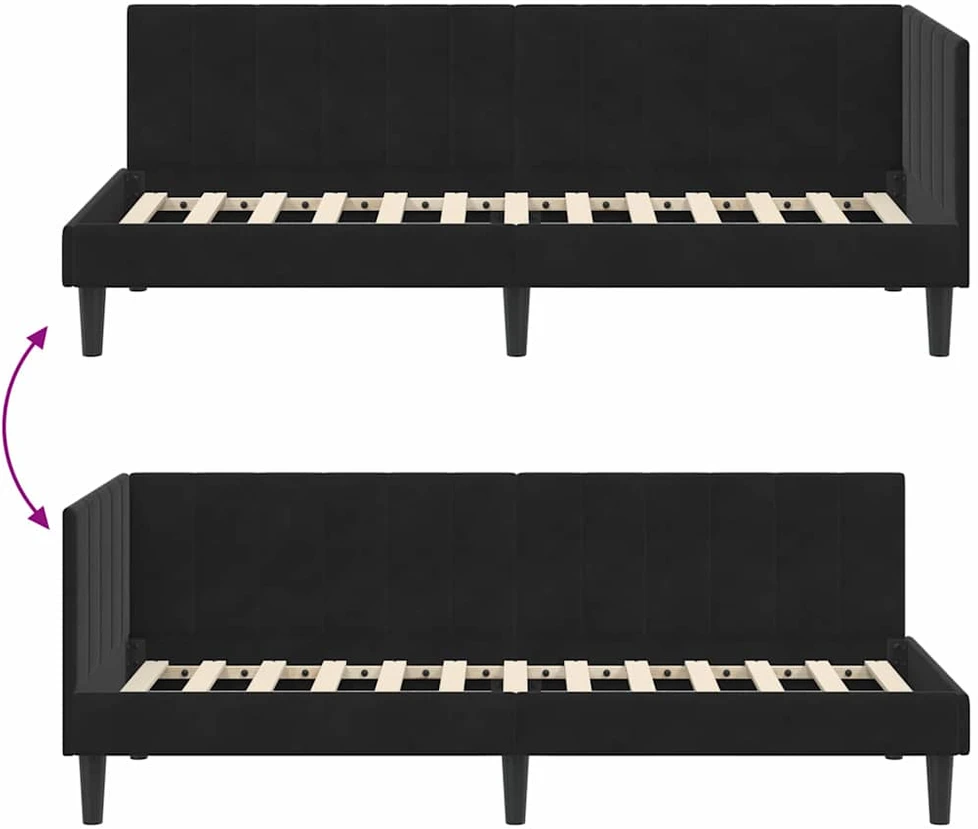Lova Kampinė lovos konstrukcija Juoda 80 cm x 200 cm Aksomas