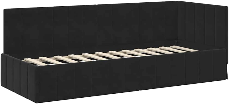 Lova Kampinė lovos konstrukcija Juoda 80 cm x 200 cm Aksomas