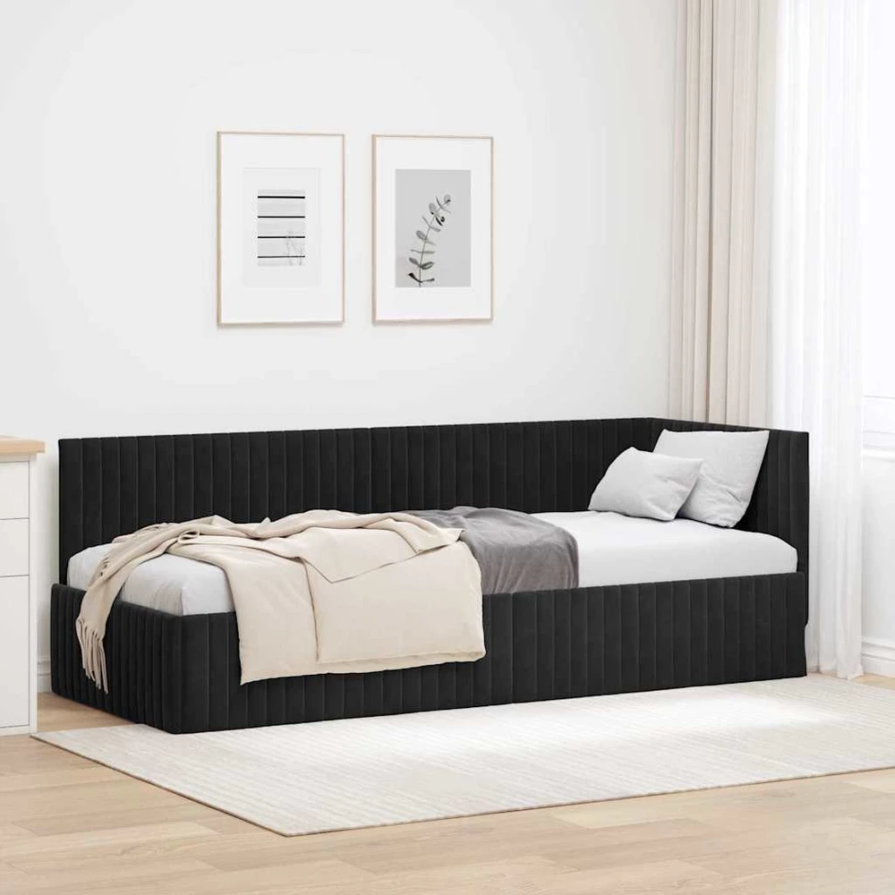 Lova Kampinė lovos konstrukcija Juoda 80 cm x 200 cm Aksomas