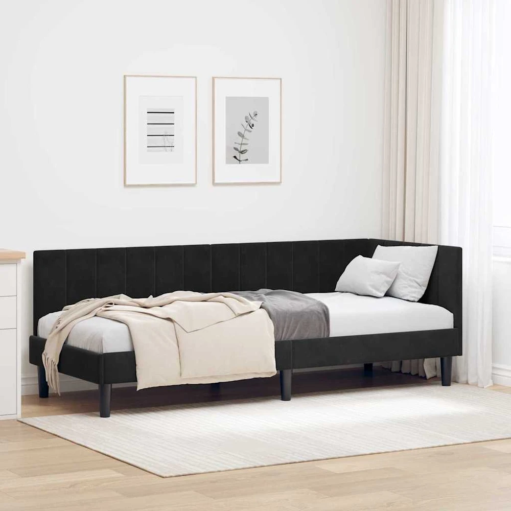 Lova Kampinė lovos konstrukcija Juoda 80 cm x 200 cm Aksomas