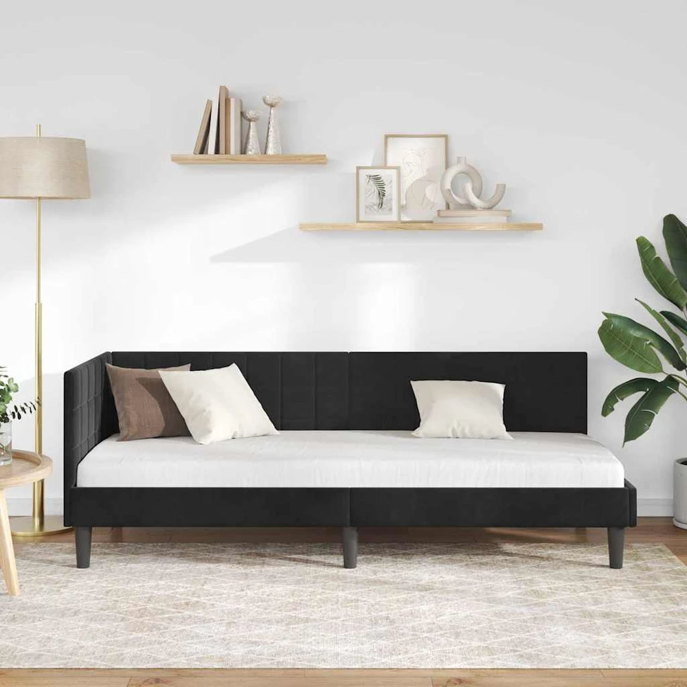 Lova Kampinė lovos konstrukcija Juoda 80 cm x 200 cm Aksomas