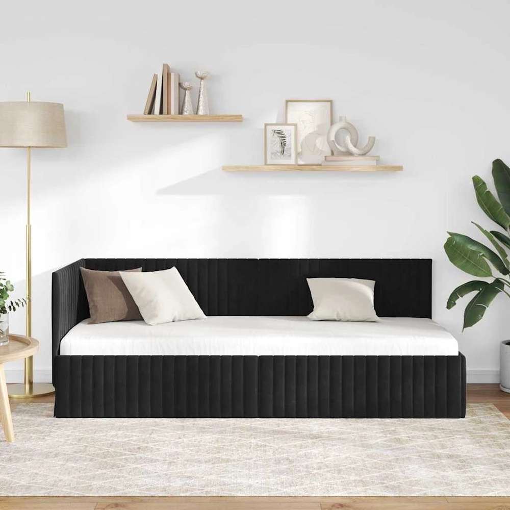 Lova Kampinė lovos konstrukcija Juoda 80 cm x 200 cm Aksomas