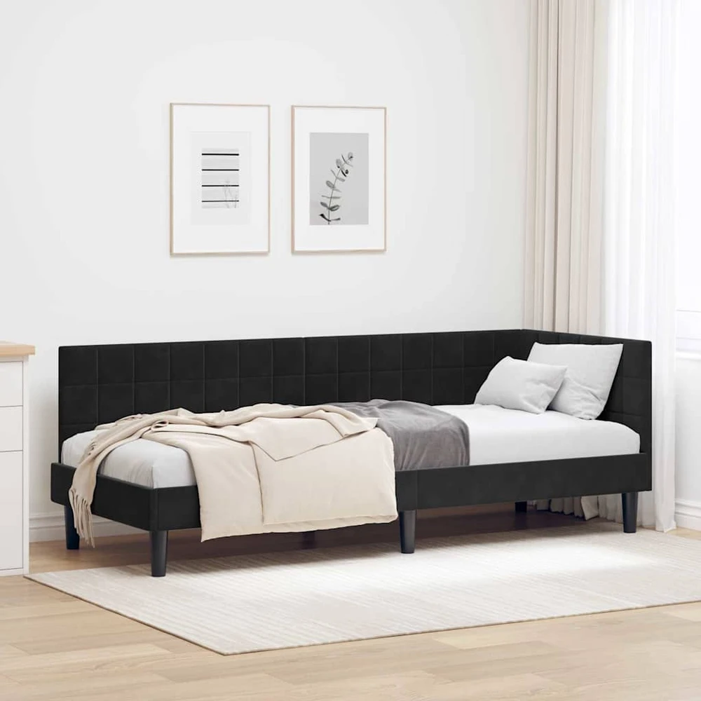 Lova Kampinė lovos konstrukcija Juoda 80 cm x 200 cm Aksomas