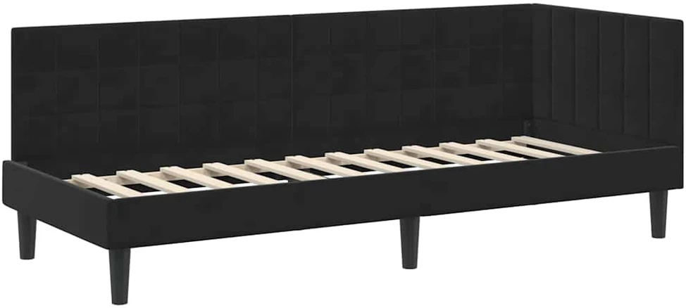Lova Kampinė lovos konstrukcija Juoda 80 cm x 200 cm Aksomas