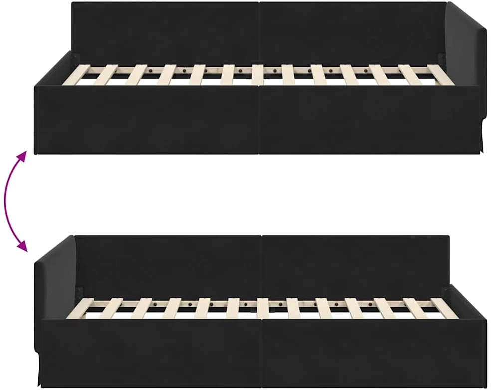 Lova Kampinė lovos konstrukcija Juoda 80 cm x 200 cm Aksomas
